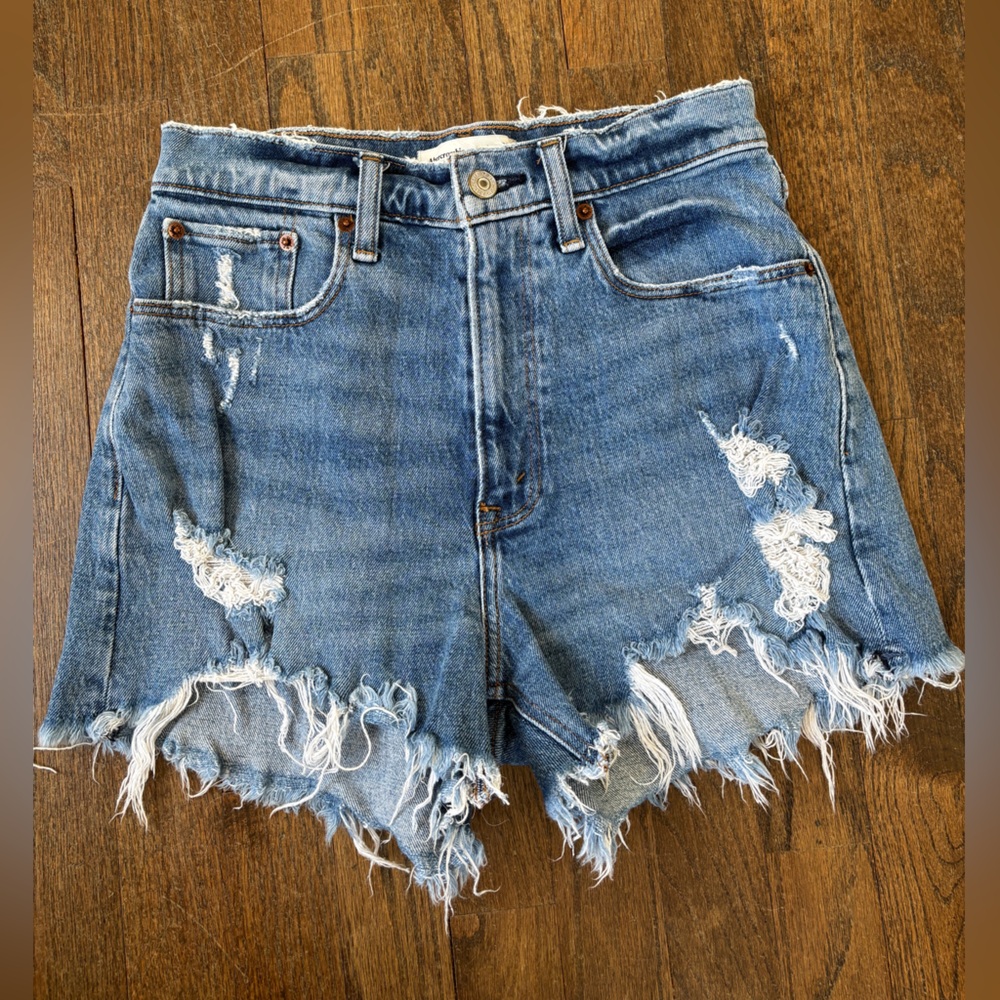 Distressed denim shorts